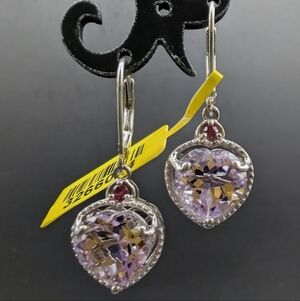 Rose De France Amethyst Heart Earrings/Rhodium Plated 925 Silver